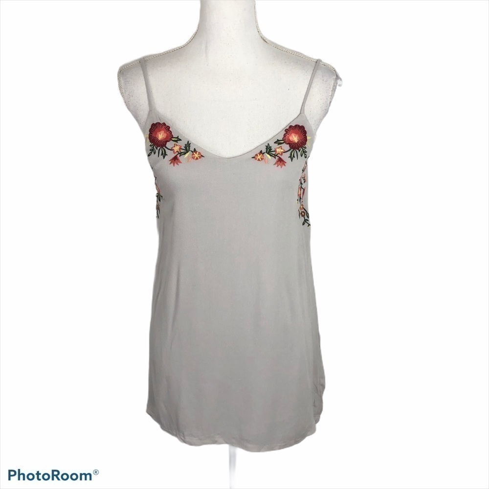 Lush Embroidered Mini Dress Small Gray Floral